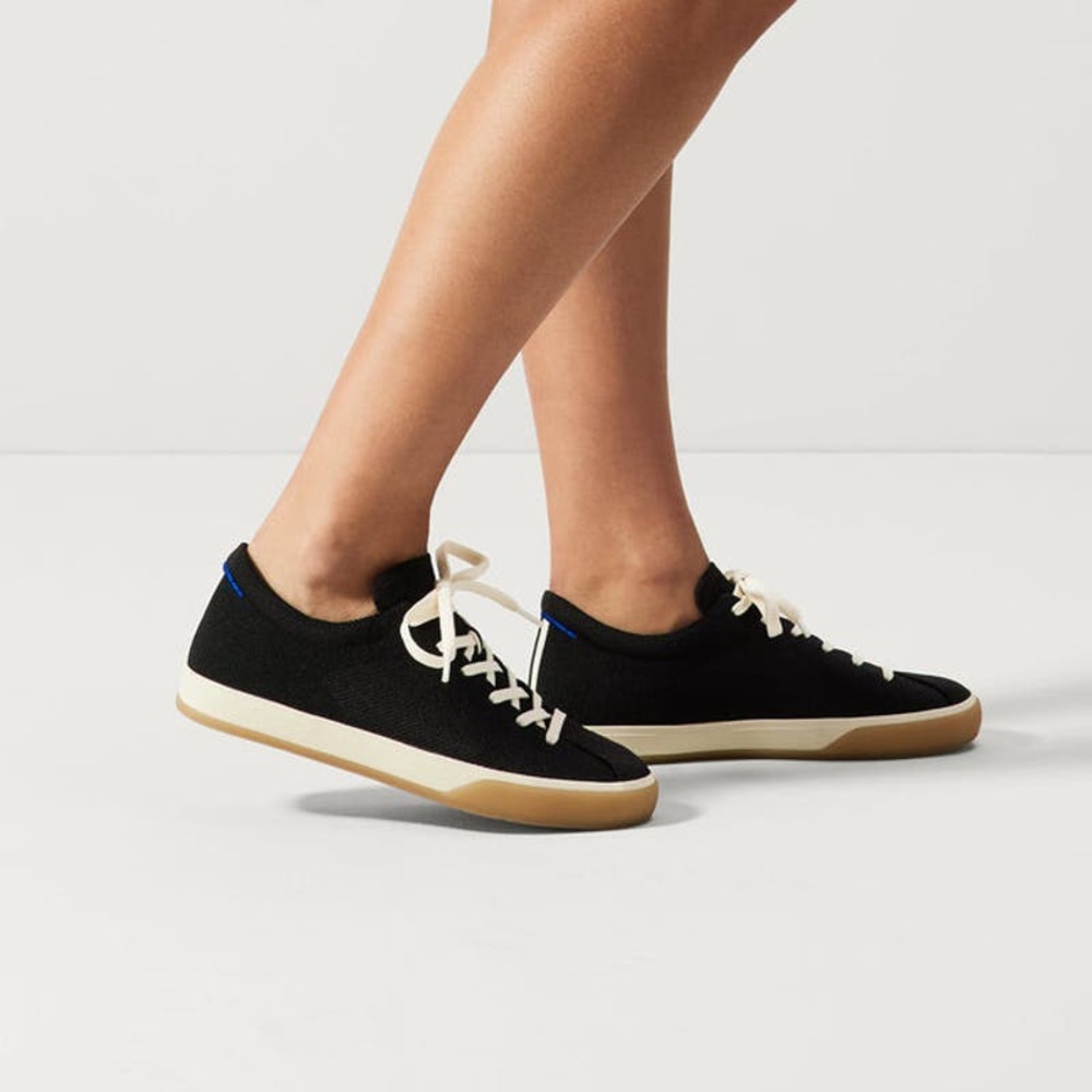 Rothy's Black Canvas Athletic Lace-Up Sneakers with Cream Laces and Gum Sole